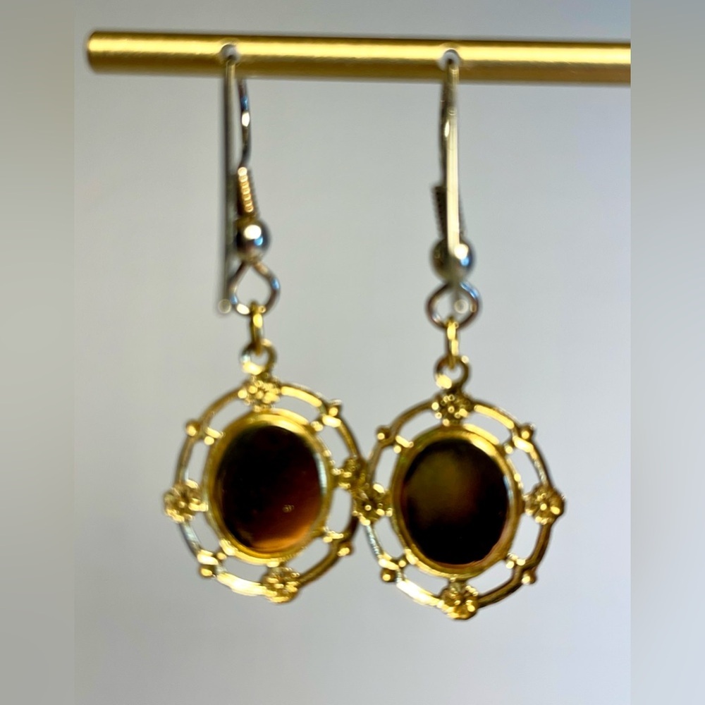 ✨ VTG, Rainbowflake Earrings Pierced Dangles Turquoise Gold Flakes - Picture 14 of 15